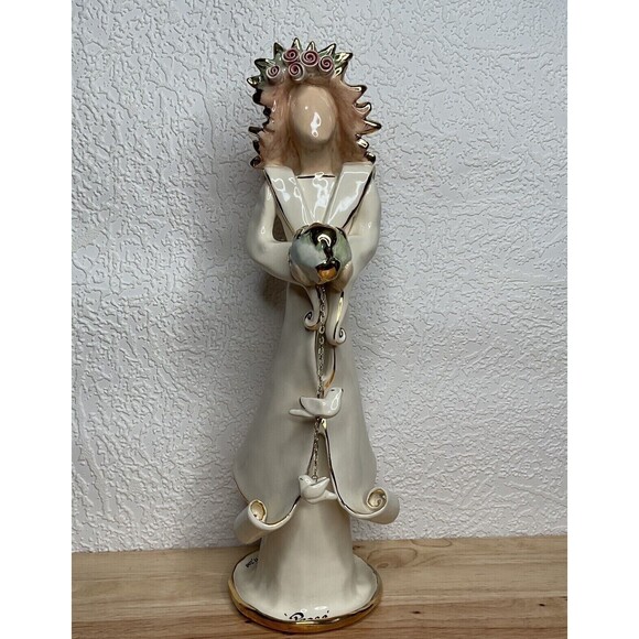 NWOB VTG Blue Sky Heather Goldminc Pottery Peace Angel Candleholder Tribute 15